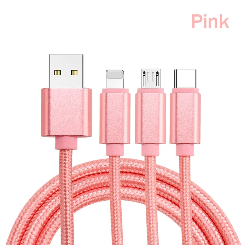 3 в 1 USB кабель для iPhone X Быстрая зарядка микро кабель для samsung type C кабель синхронизации данных для huawei Xiaomi телефон зарядное устройство Шнур - Цвет: Pink