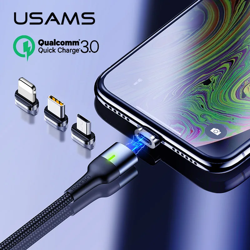 

USAMS U28 1m 3A Lightning Micro USB Aluminum Alloy Magnetic Braided Phone Cable For iPhone Xiaomi Huawei Fast Charge Cable
