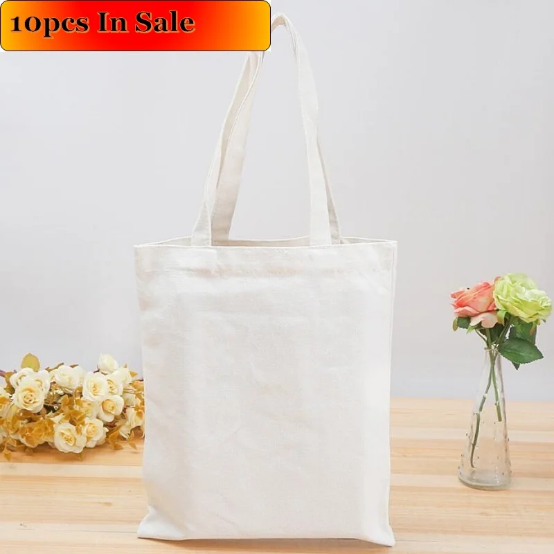 

Wholesale Women Bags 10pcs For Sale Blank Shopping Bag High Density Fabric Canvas Bag Unisex Blank DIY Original Eco Cotton Bags