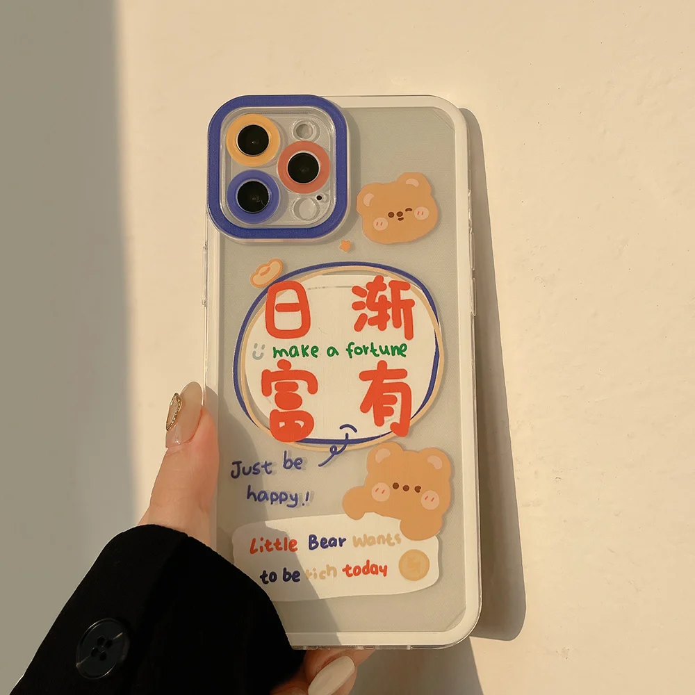 

Original Cartoon Bear Mobile Phone Case For iPhone 13 12 11 Pro Max Xr Xs Max mini 7 8 Plus Anti-drop Transparent Soft Cover