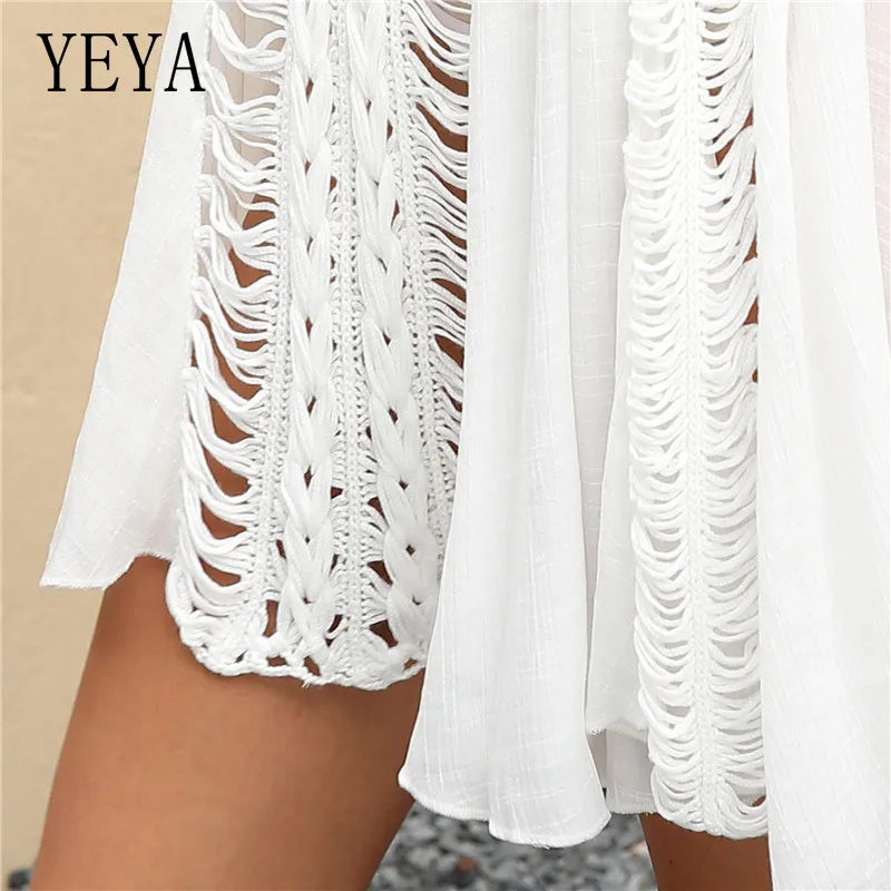 

YEYA Hollow Out Mini Bodycon Short Sleeve O Neck Hole Patchwork Loose Casual Party Bohemia Beach Holiday Big Swing Dresses