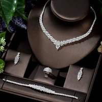 hibride trendy wedding necklace earrings set for women full aaa cubic zirconia bridal jewelry sets pendientes mujer moda n 1397