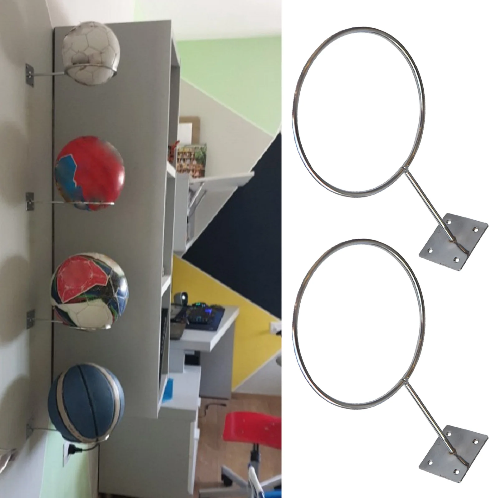 

2pcs Ball Display Stand Football Basketball Volleyball Anti-Rust Placement Wall Rack For House Decoration Basketball Display