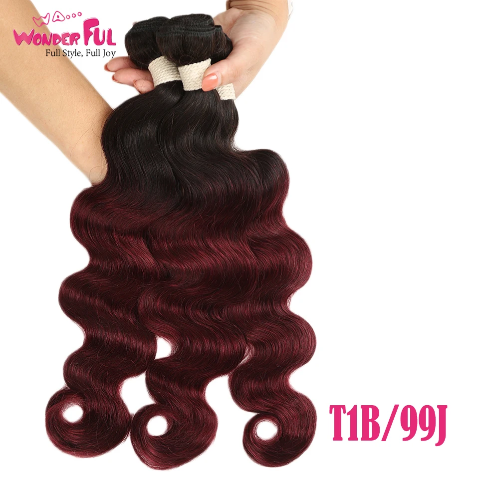 WA. чудесная объемная волна 10-30 дюймов M Remy Малайзия человеческие волосы 1B/27# 1B/99J#1B/30# Ombre волосы для наращивания 3 пряди - Цвет: T1B 99J