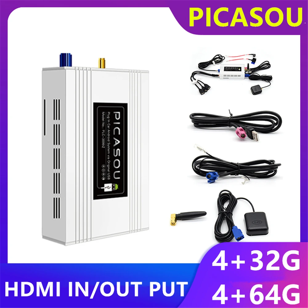 PICASOU Android 9.0 беспроводной Carplay адаптер HDMI вход сенсорный экран авто Bluetooth WIFI GPS