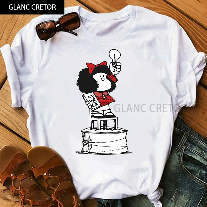 

Mafalda Harajuku Cartoon Cute Print T Shirt Women Short Sleeve Tops tee Casual Kawaii Tshirt T-shirt Women Fashion O-neck Tshirt