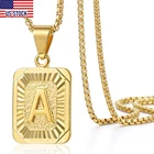 Ожерелье с подвеской в виде букв, золотого цвета, квадратное, A-Z, 26 дюймов, GPM05B