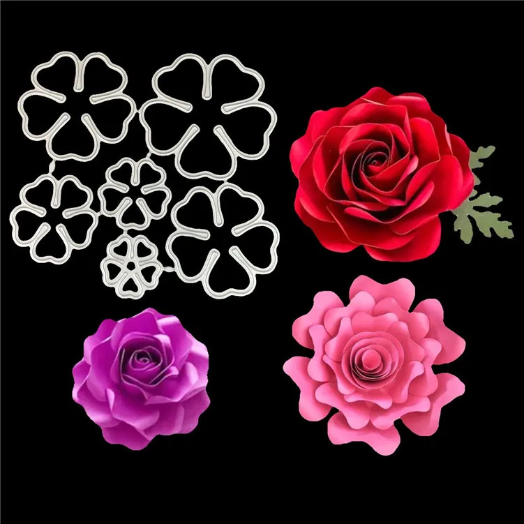 

6pcs Mold 3d Rose Flower Cutting Mold Scrapbook Embossing Paper Card Decoration Metal Die Cutting Diy Flower Knife Mold