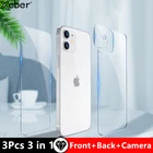 Защитная пленка 3 в 1 для iPhone 12, 13, 11 Pro Max Mini, передняя + задняя + объектив камеры, прозрачная, закаленное стекло