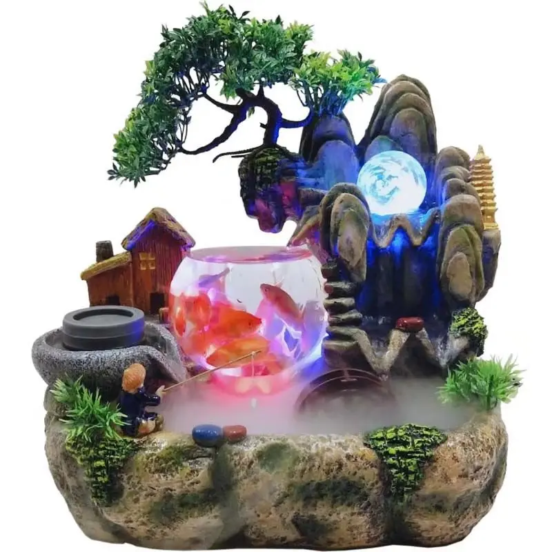 

Rockery and Flowing Water Fountain Ornaments Circulating Fish Tank Bonsai Living Room Ornaments Interior Decoration Resin Crafts