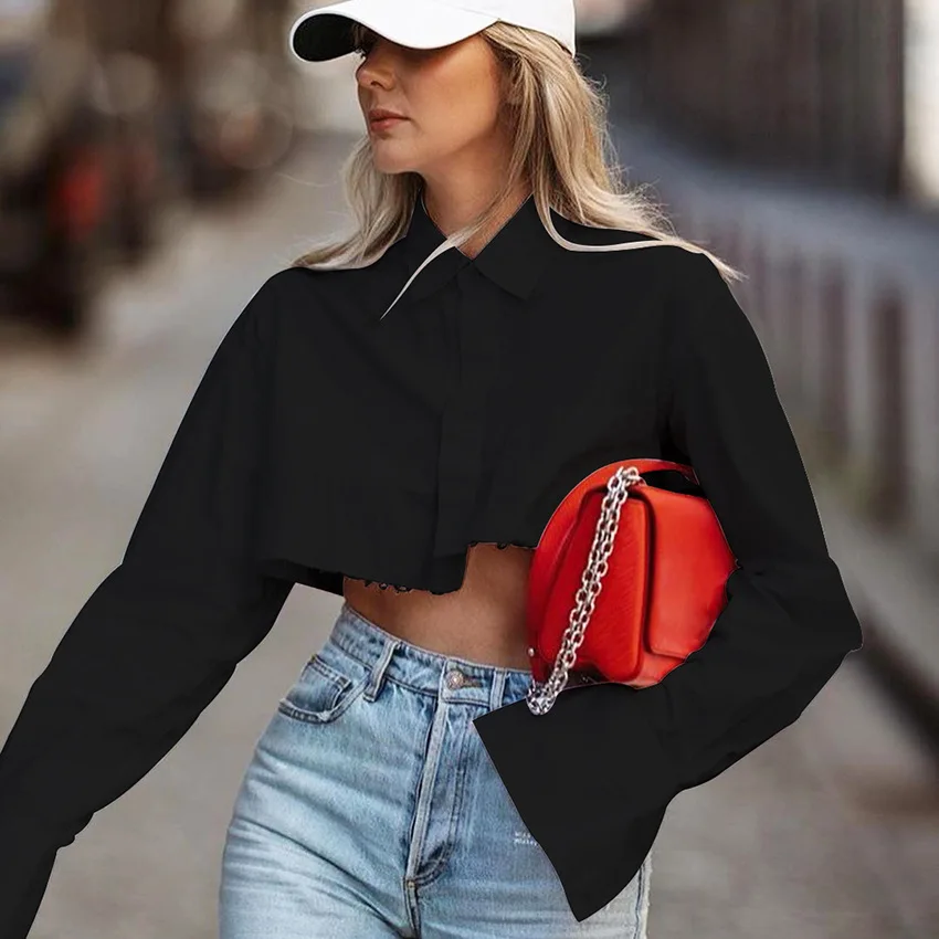 

New summer cotton short long sleeve design feeling small white shirt