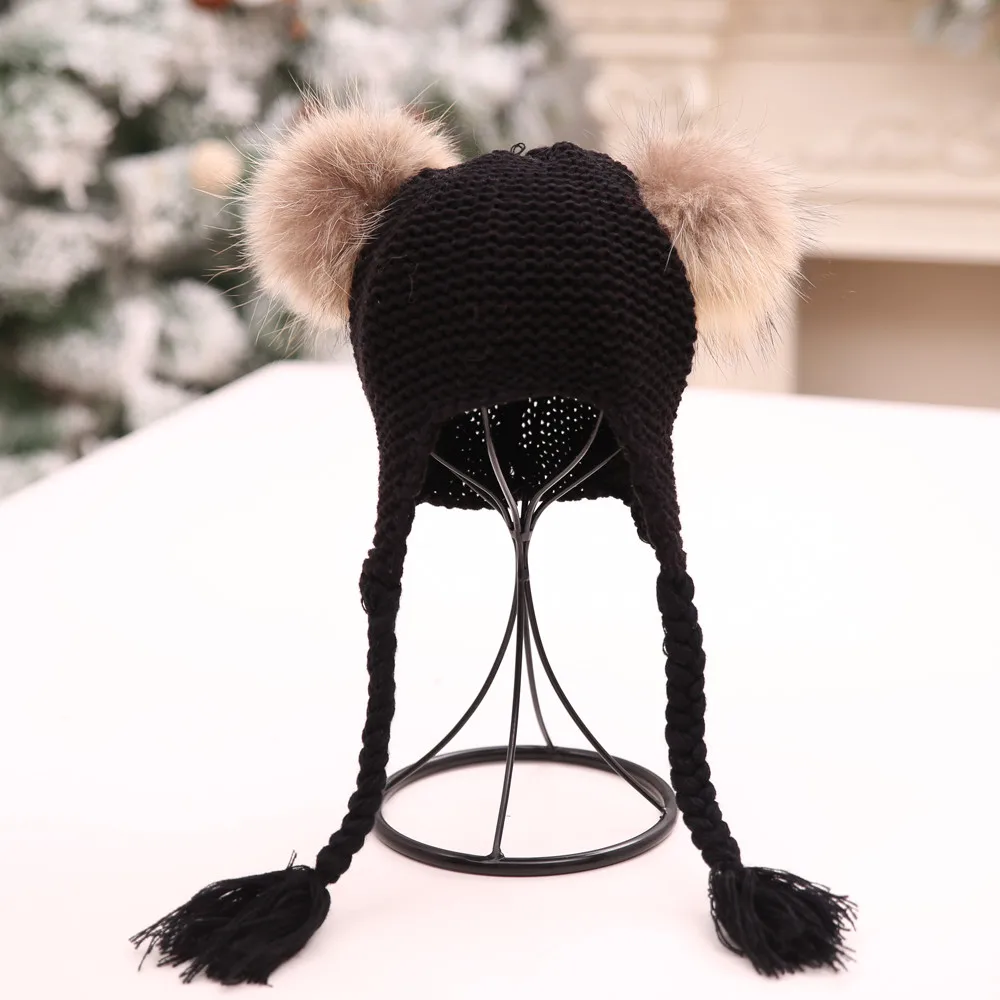 Детская зимняя шапка шапочка с помпоном бини собачка כבзимние зимние вязаные