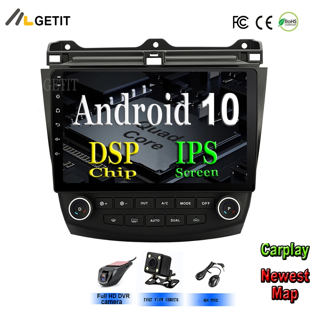 Автомагнитола с IPS экраном Android 10 мультимедийный проигрыватель для Honda Accord 7 2003 2007