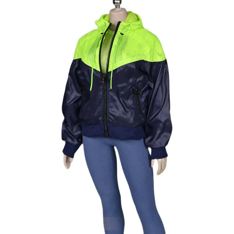 

1/6 Female blue Tight Trousers Casual Green Black Mixed Color Zipper Jacket Model for 12'' TBLeague PH Action Figure Body