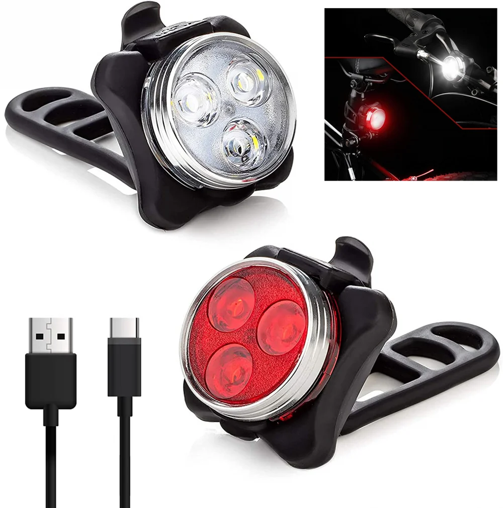Комплект велосипедсветильник фар с USB-зарядкой, светодиодный передний фонарь, задний фонарь, водонепроницаемый супер яркий велосипедный фо...