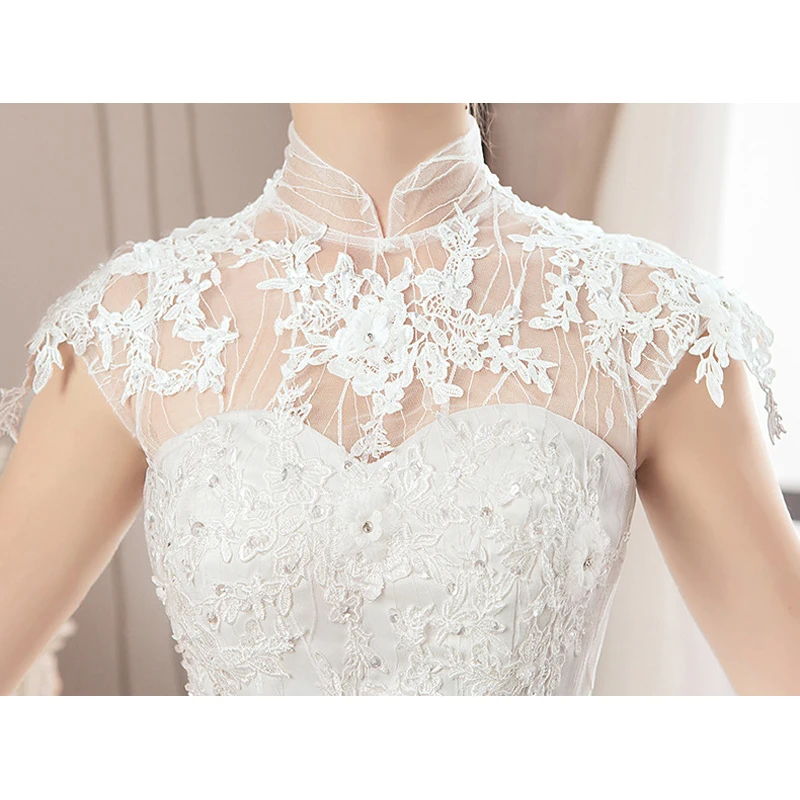 Женское свадебное платье принцессы роскошное с вырезом лодочкой и шлейфом