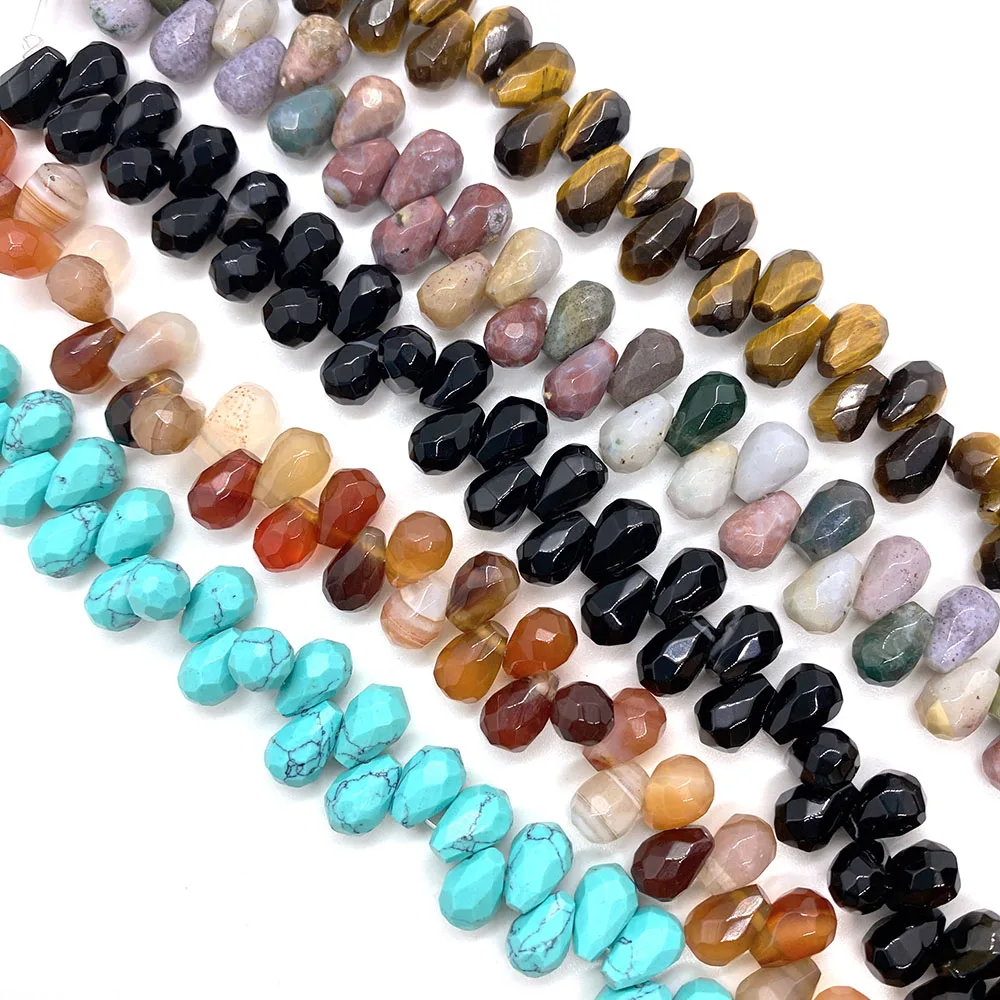 

Natural Stone Horizontal Hole Round Water Drop Faceted Beads for DIY Jewelry Making Bracelet and Necklace Accessories Size 6x9mm