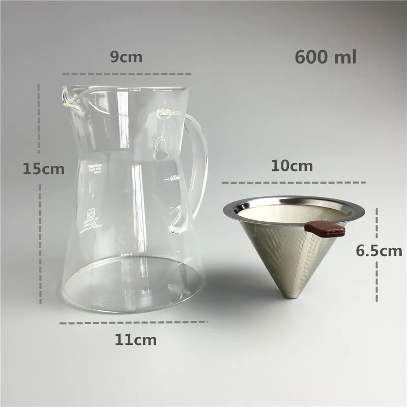 600 мл капельная Кофеварка стеклянный горшок и многоразовые металлические