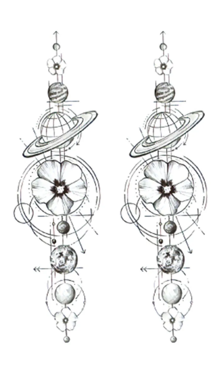 Тату стикер боди арт черно белый Рисунок маленький элемент лес Луна Звезда
