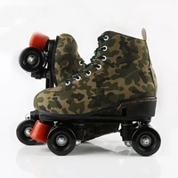 camouflage double line roller skate retro 4 wheel men women flash wheel quad skate martin boots sport fitness exercise patines