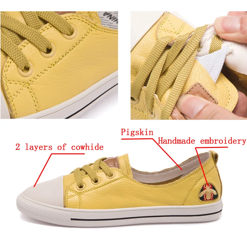 Кроссовки женские из натуральной кожи Вулканизированная подошва без шнуровки