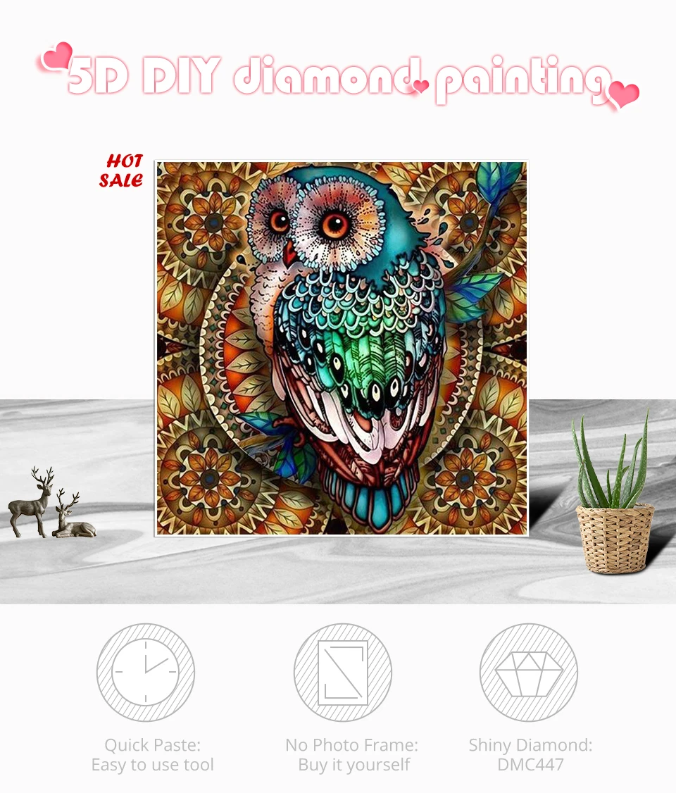 Алмазная картина полностью квадратная Сова 5D DIY вышивка мозаика стразы животное