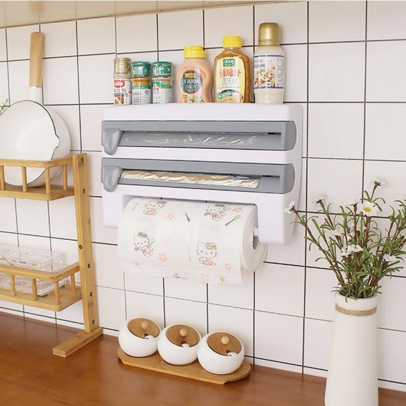

Plastic Wrap Rack Plastic Paper Towel Rack Desktop Storage Rack with Cutting Storage Rack Plastic Packaging Cutting Tool