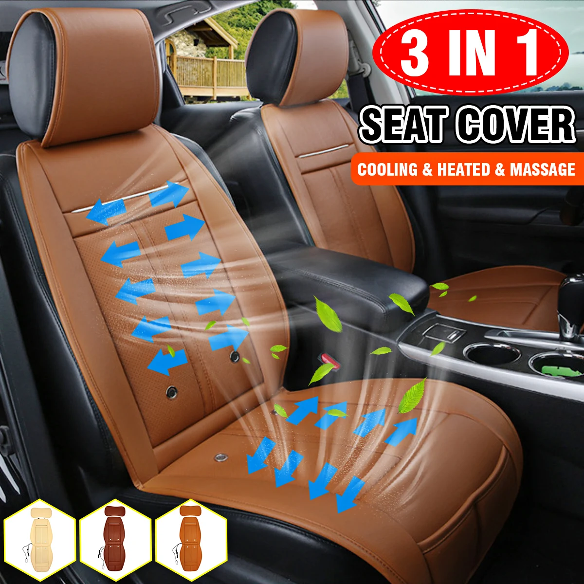 Авто Зимний/Летний чехол для сиденья 12 В Универсальный 3 в 1 Кожаный Автомобильный