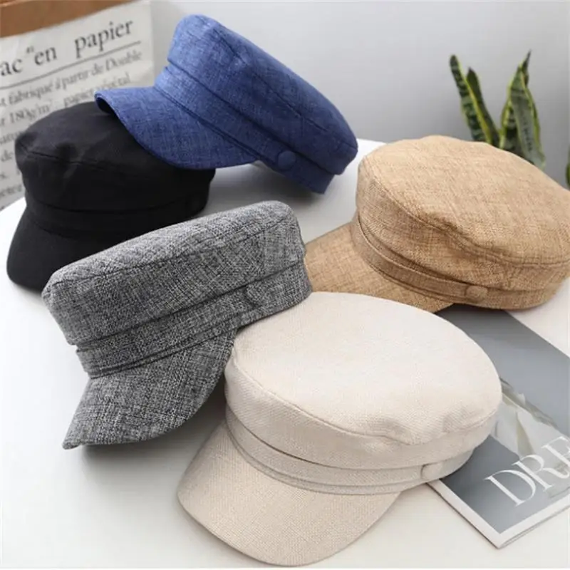 

Кепка женская с плоским верхом, льняная шапка в стиле милитари, восьмиугольная, однотонная, в стиле милитари, Молодежная Студенческая