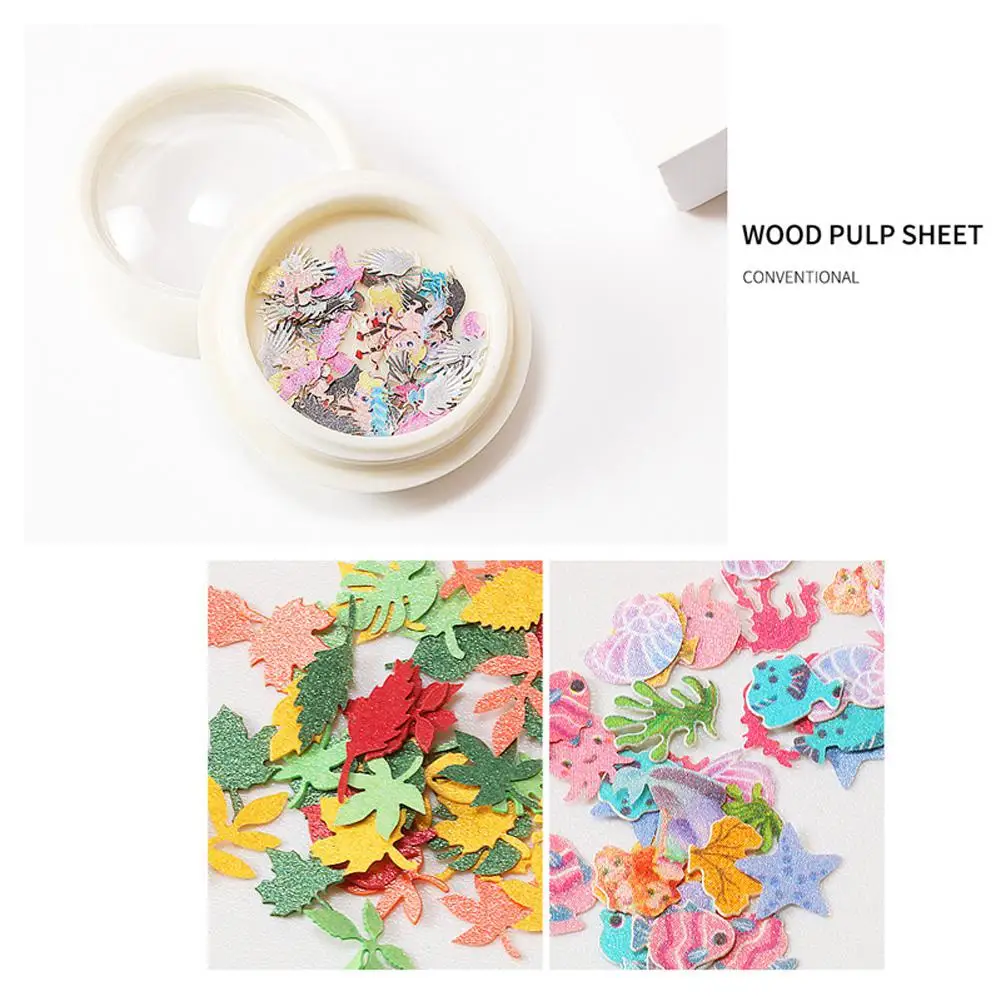 1 коробка 3D лист из древесной целлюлозы с цветами и звездами блестки для ногтей 12