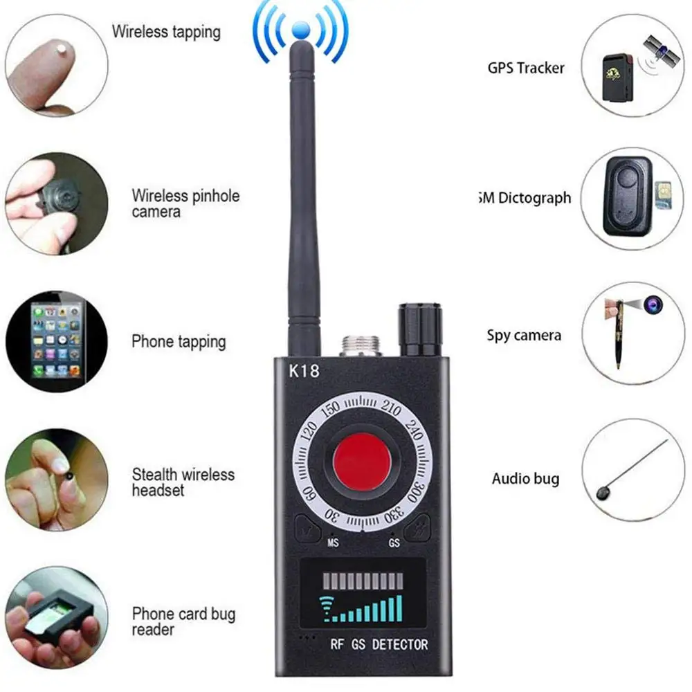 K18 Anti Spy Wiretap Bugs Mini Hidden Camera GPS GSM Lens RF Tracker Sound Signal Gizli Kamera Things Detector | Безопасность и