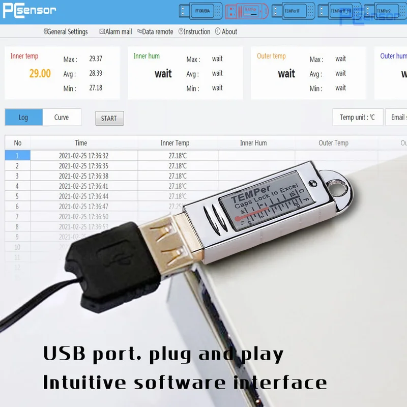 USB Многофункциональный термометр с датчиком контроля температуры регистратор