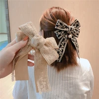 korean fabric big bow spring clip lady lace embroidery hair clip hairgrip holiday gifts women hair pins wedding hair accessories