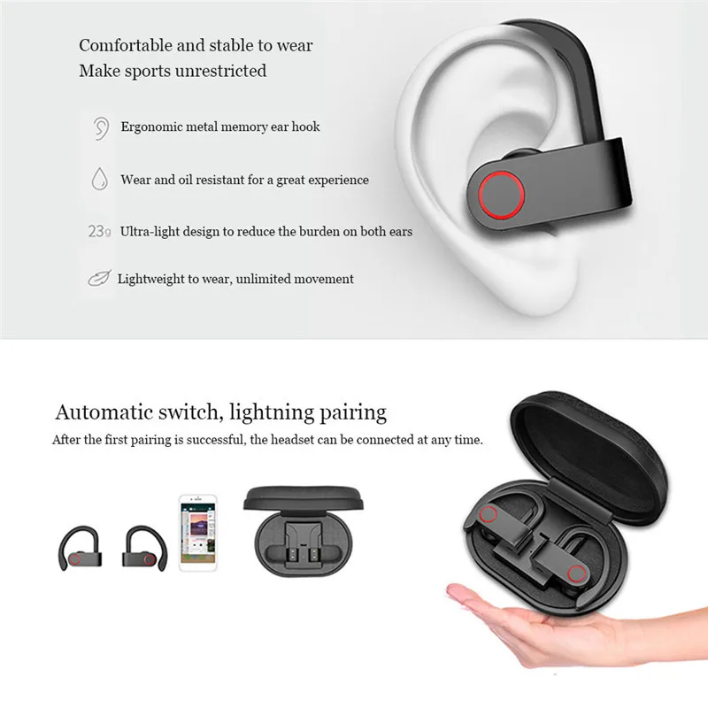 Беспроводные спортивные наушники TWS Bluetooth 5 0 с ушным крюком шумоподавляющие