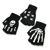 1 pair winter gloves warm knitting gloves adult with luminous skull half finger gloves hiking skating cycling gloves for adults