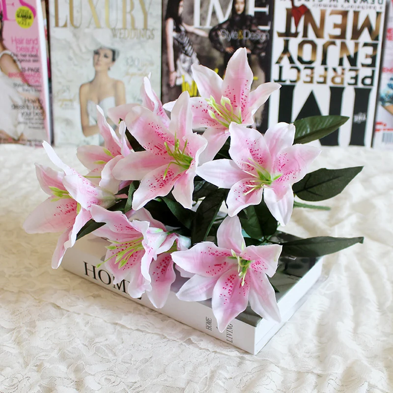 

10 Heads Lily silk cloth artificial flower wedding decoration DIY wreath gift decoration home craft plant fake flower NEW