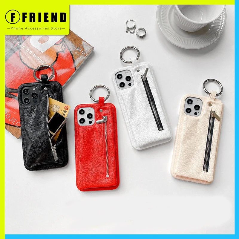 

Luxury Fashion Designer Iphone 12 Pro Max Zipper Pouche Leather Card Bag Phone Case MINI Xs Xr 11 7 8p Wallet Holster Shockproof