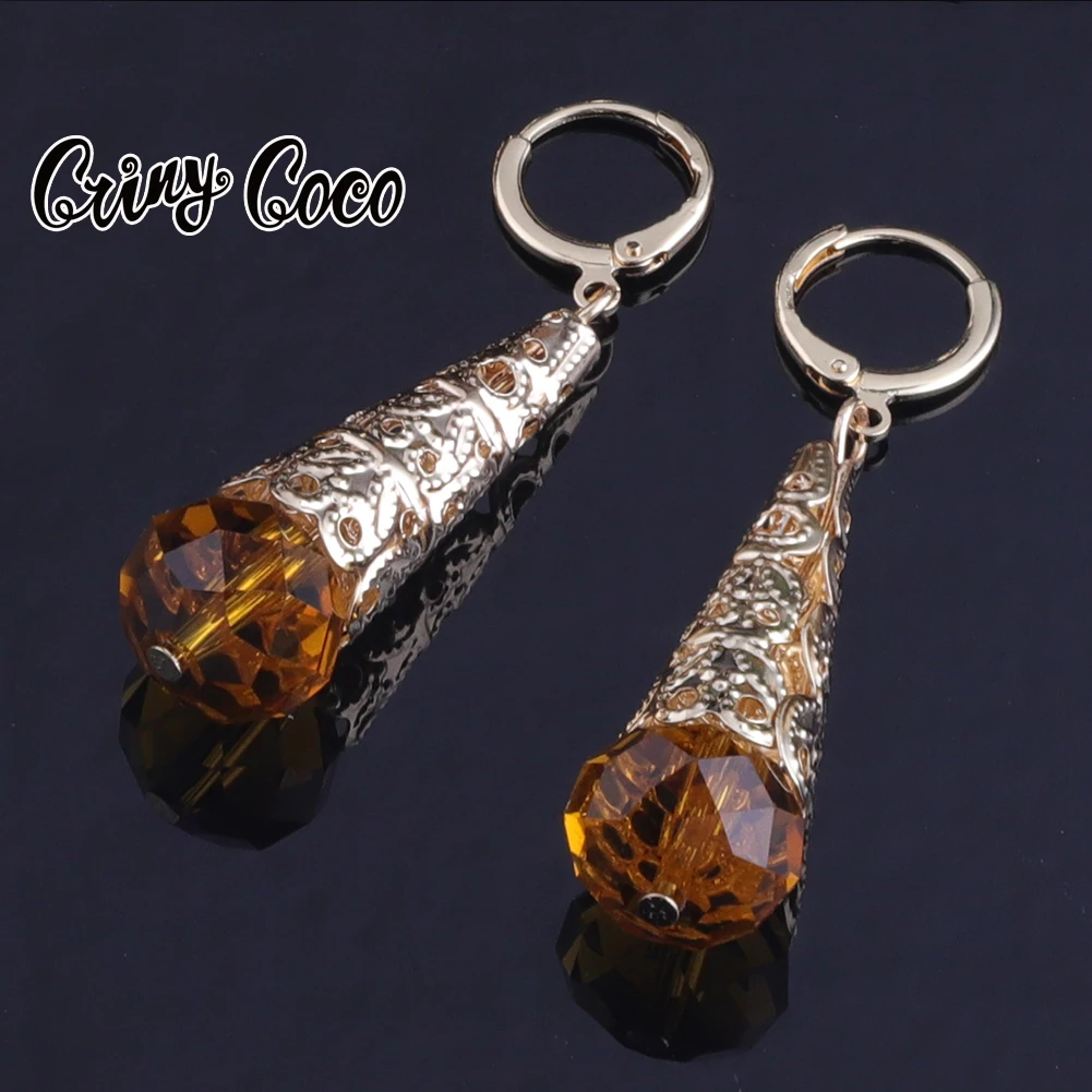 

Cring CoCo Fashion 14k Gold Plated Earrings Colorful Crystal Polynesian Drop Earrings Hawaiian Jewelry Dangle Earring for Women