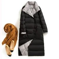 new women down jacket autumn winter 2021 casual fashion stand collar solid color loose long reversible white duck down coat