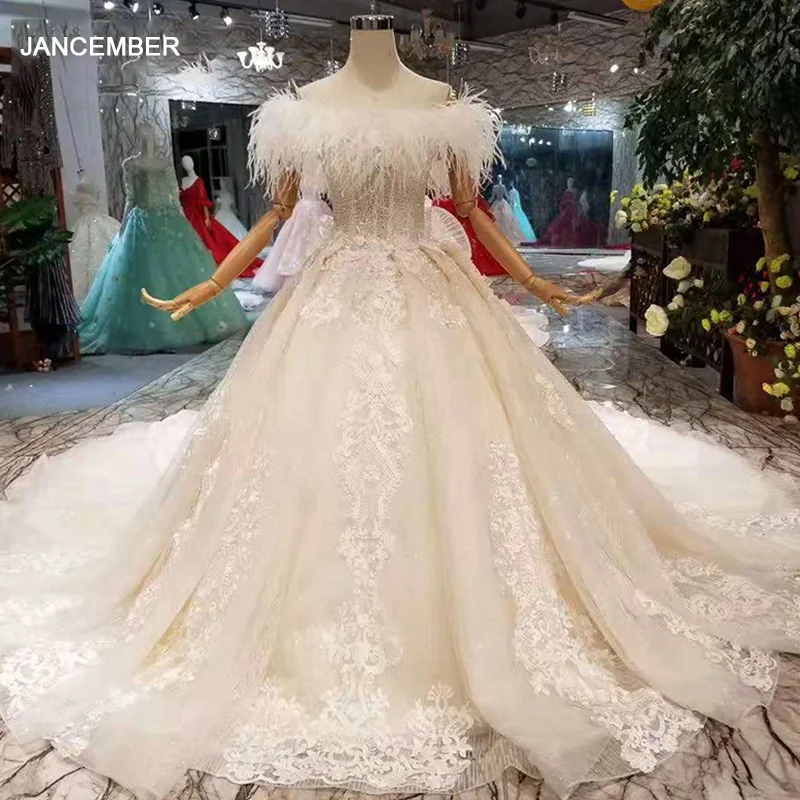 LSS239 специальные свадебные платья страусиное перо с плеча лодочка шеи бальное