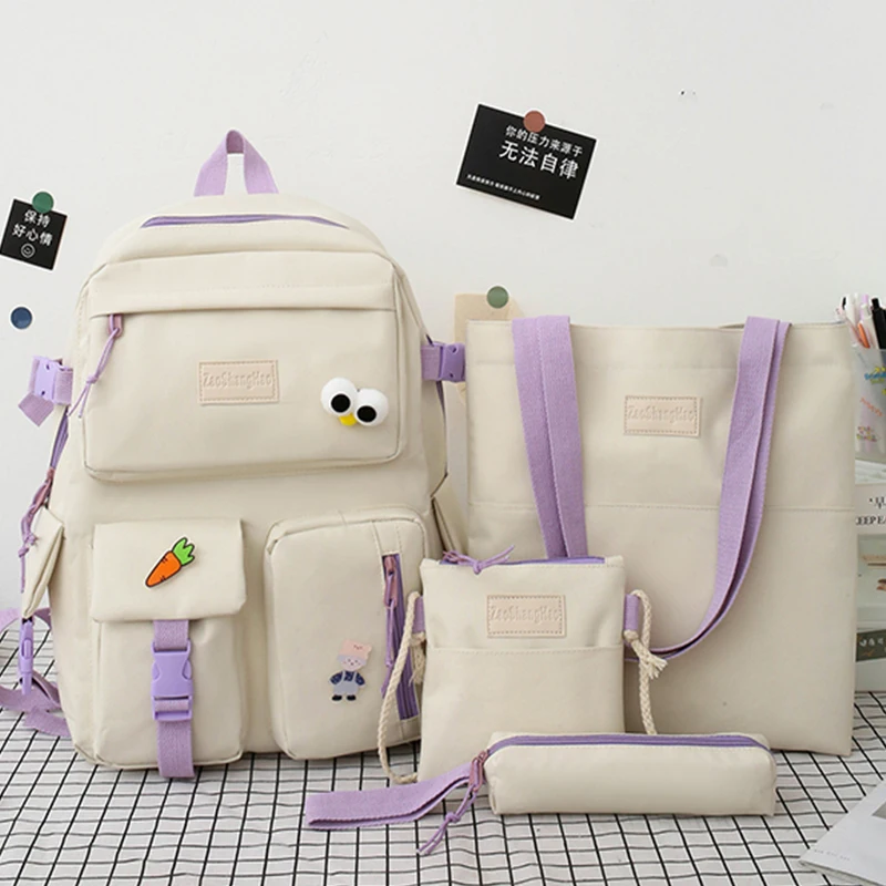 

4Pcs/set Canvas School Bags For Teenager Girls Students High Quality Women School Travel Laptop Backpacks Female Book Bags 50