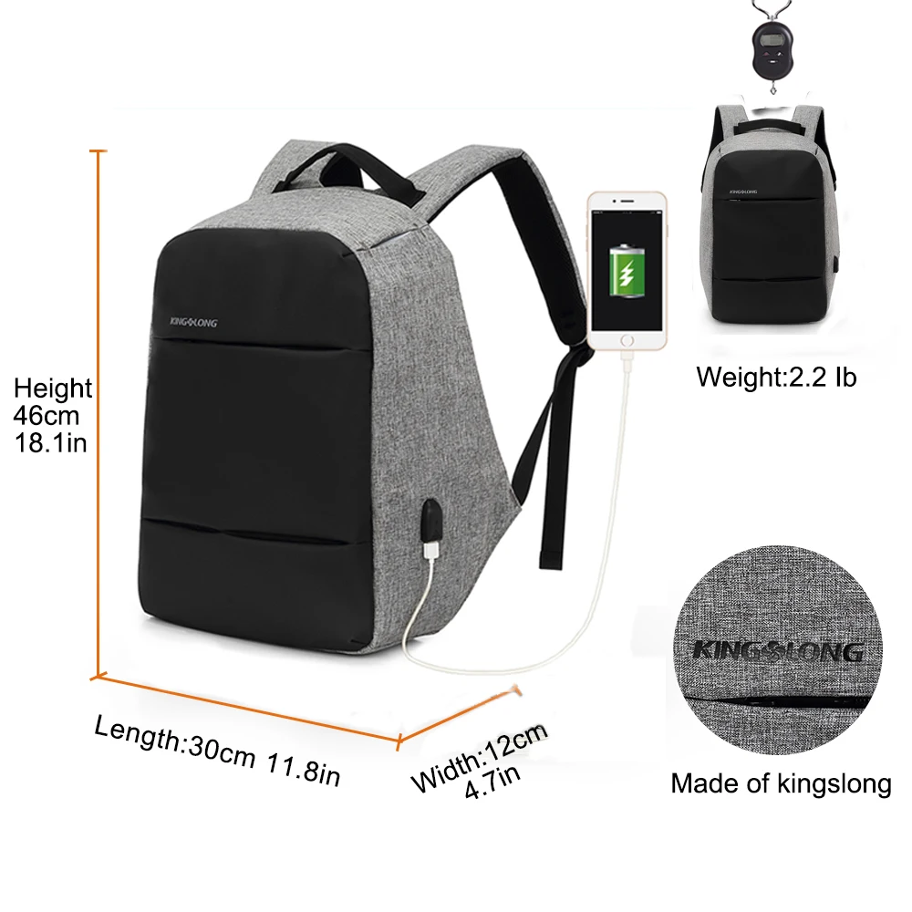 Рюкзак мужской для ноутбука 15 дюймов с USB-портом зарядки и защитой от кражи | Багаж