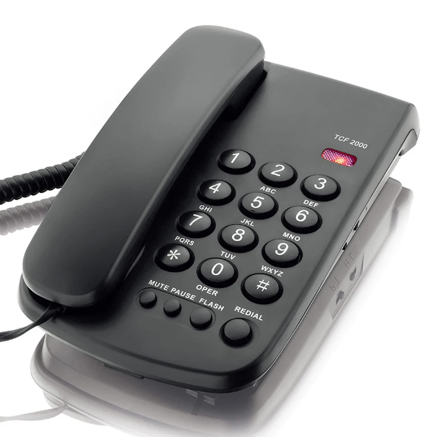 Desktop Corded Telephone, Wired Landline Phone for Home/Hotel/Office, P/T Dial, Safety Lock, Flash, Redial, Pause, Mute