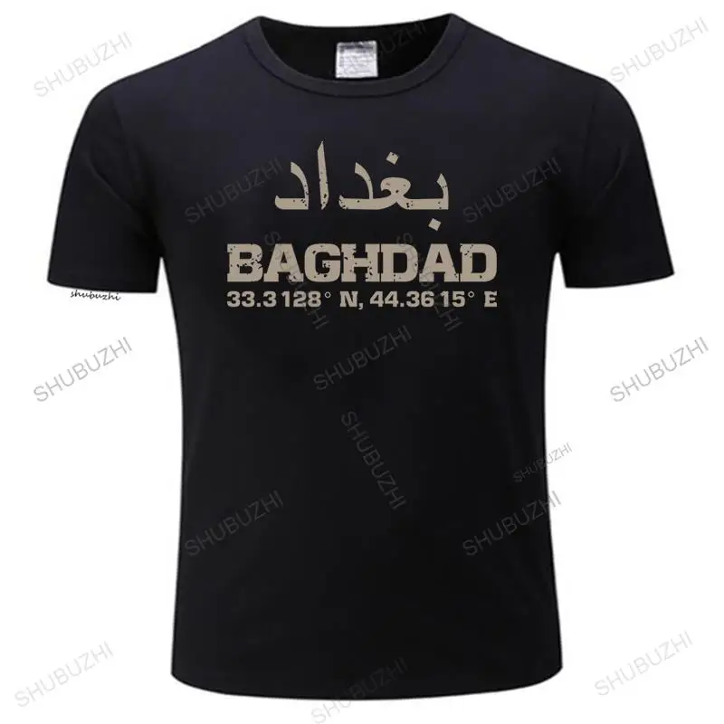 

men's summer high quality t shirt Baghdad Iraq Coordinates Tee Shirt Arabic unisex fashion crew neck t-shirt black drop shipping