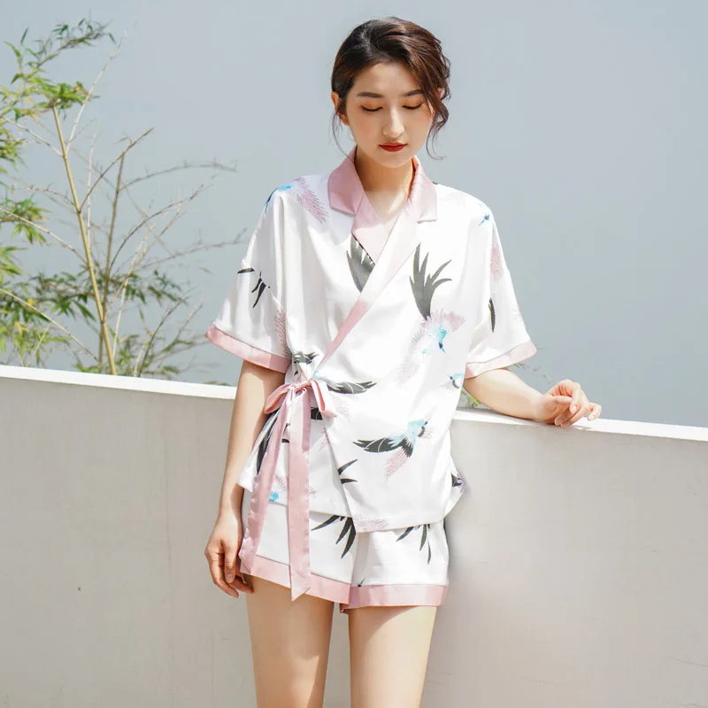 Летние пижамы 2020 женские шелковые тонкие с короткими рукавами пижамный комплект