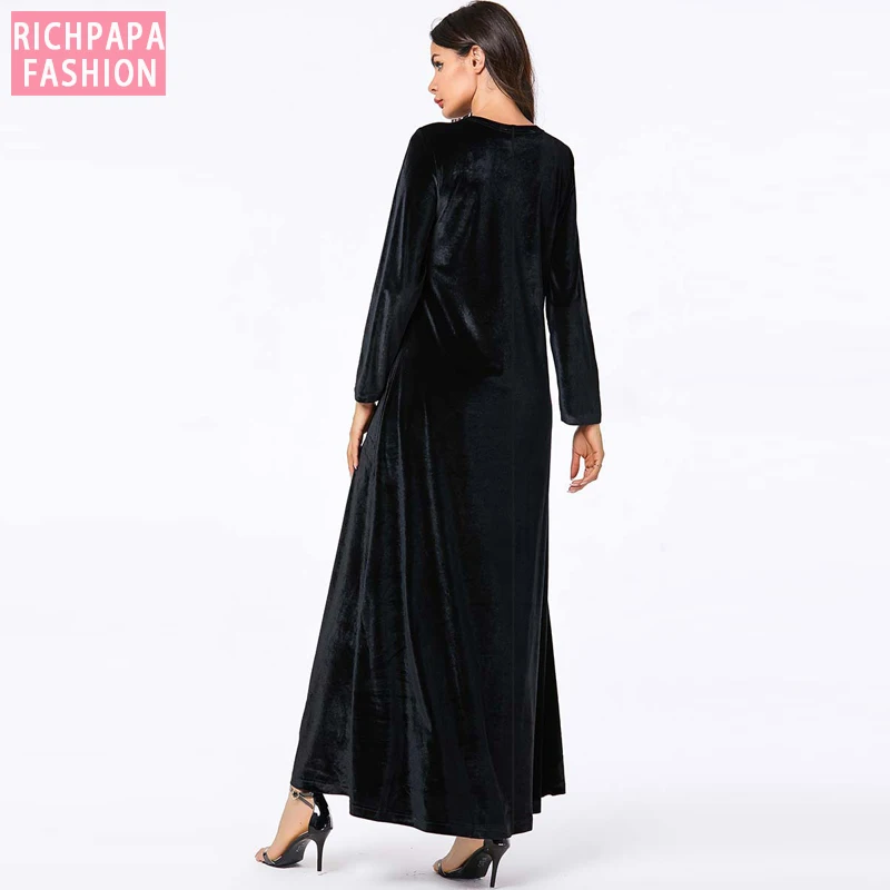 Женское длинное бархатное платье макси с цветочной вышивкой|Женские платья| |