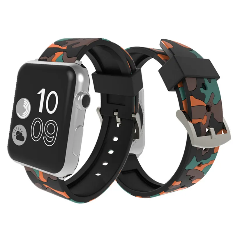 Ремешок силиконовый для Apple watch series 6 5 4 3 se камуфляжный спортивный браслет iWatch band 44