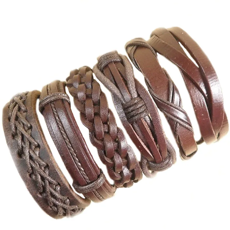 D86 Случайный 10 шт./лот мужские s браслеты homme boho pulseira Женская бижутерия панк-рок кожа браслет Дружба подарки для мужчин WP3 - Окраска металла: D86