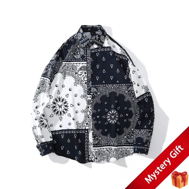 

Куртка мужская с принтом пейсли, заплатка, пуговицы, рубашка в стиле ретро, цветная драпировка, Свободная Повседневная рубашка с длинным рук...