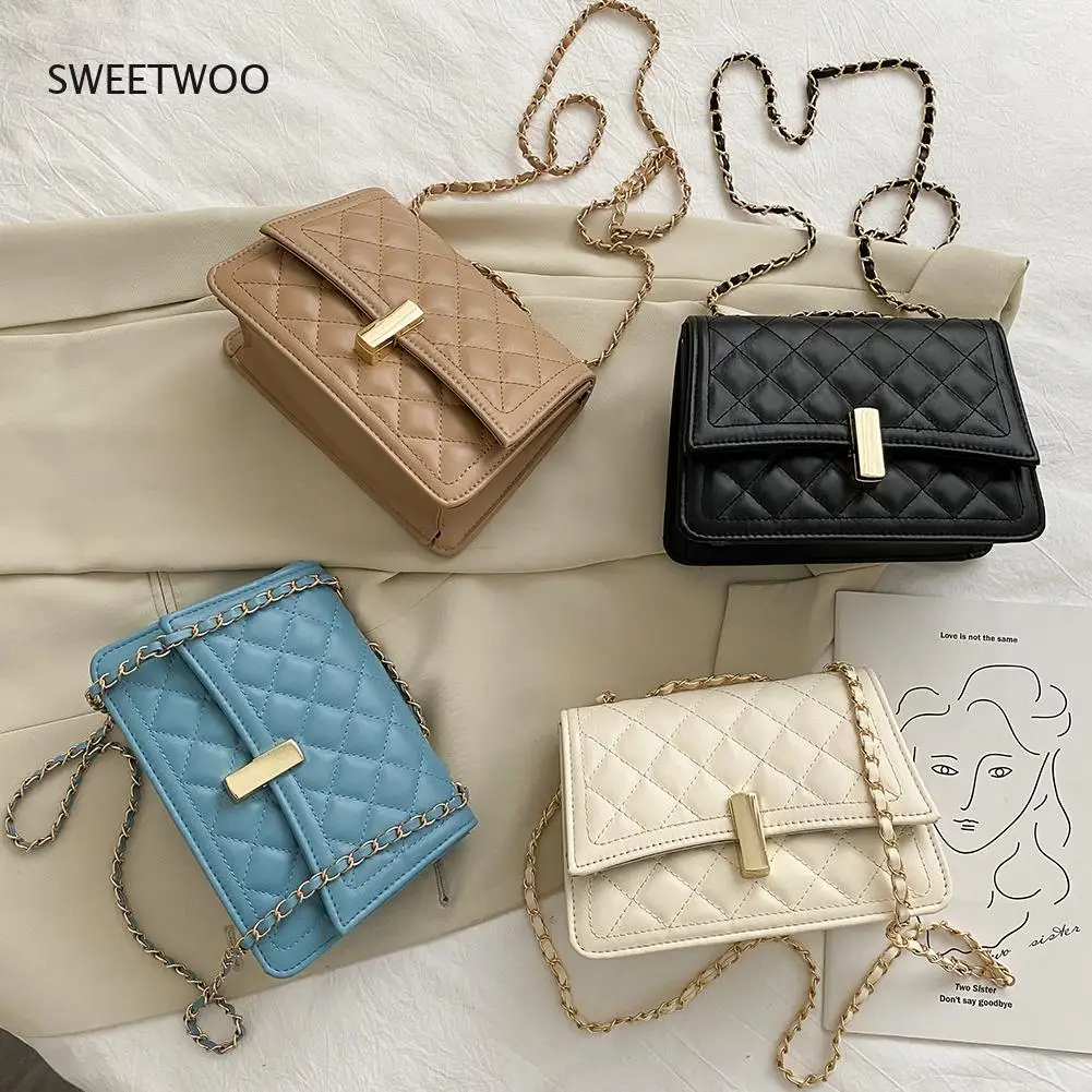 

Fashion Lattice Pattern Pu Leather Messenger Bag Women Solid Color Casual Purse Female Shoulder Crossbody Handbag Pouch